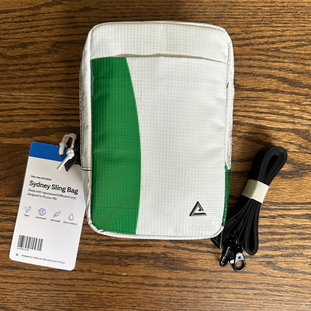 NWT Rareform Sydney Sling Unisex Bag White & Green Upcycled Billboard Vinyl